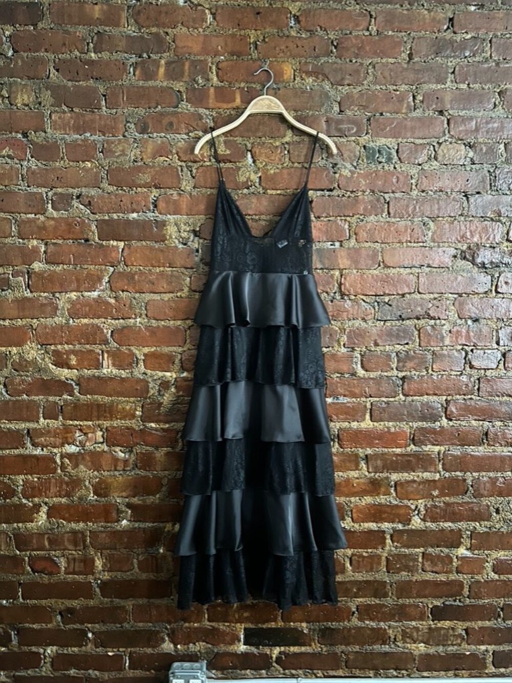 WeWoreWhat tiered black wedding guest dress
